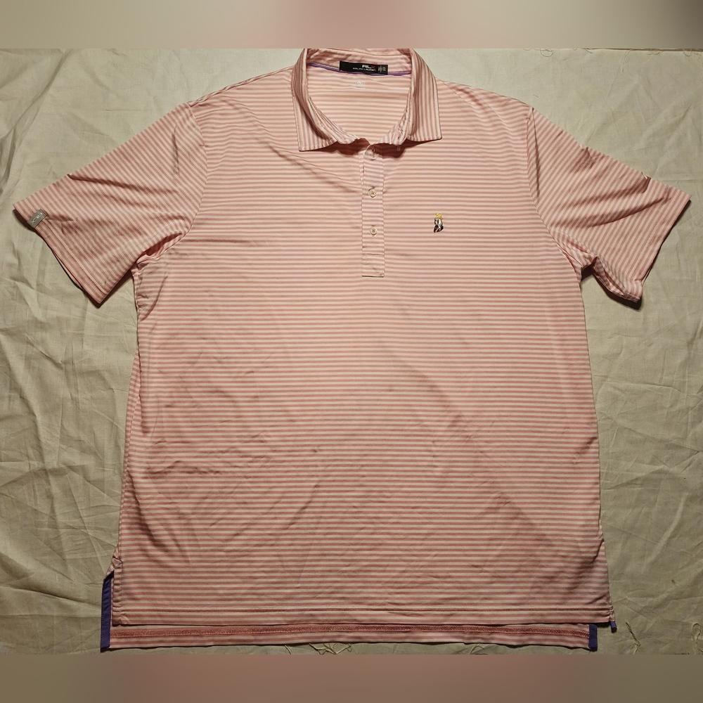 Ralph Lauren Polo Men's XXL Pink White Stripe Short Sleeve V-Neck Button Shirt